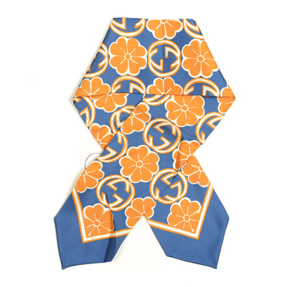 Gucci Silk Twill Foily Neck Bow Scarf Sapphire Orange 1 of 3