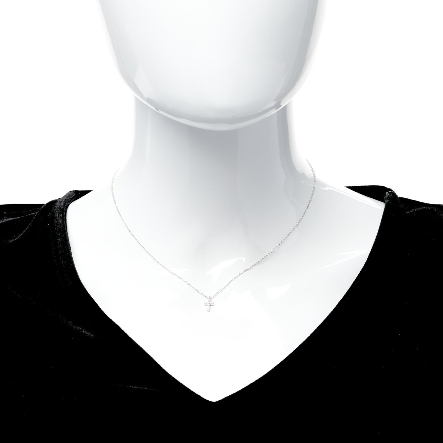 18K White Gold Diamond Mini Cross Pendant Necklace