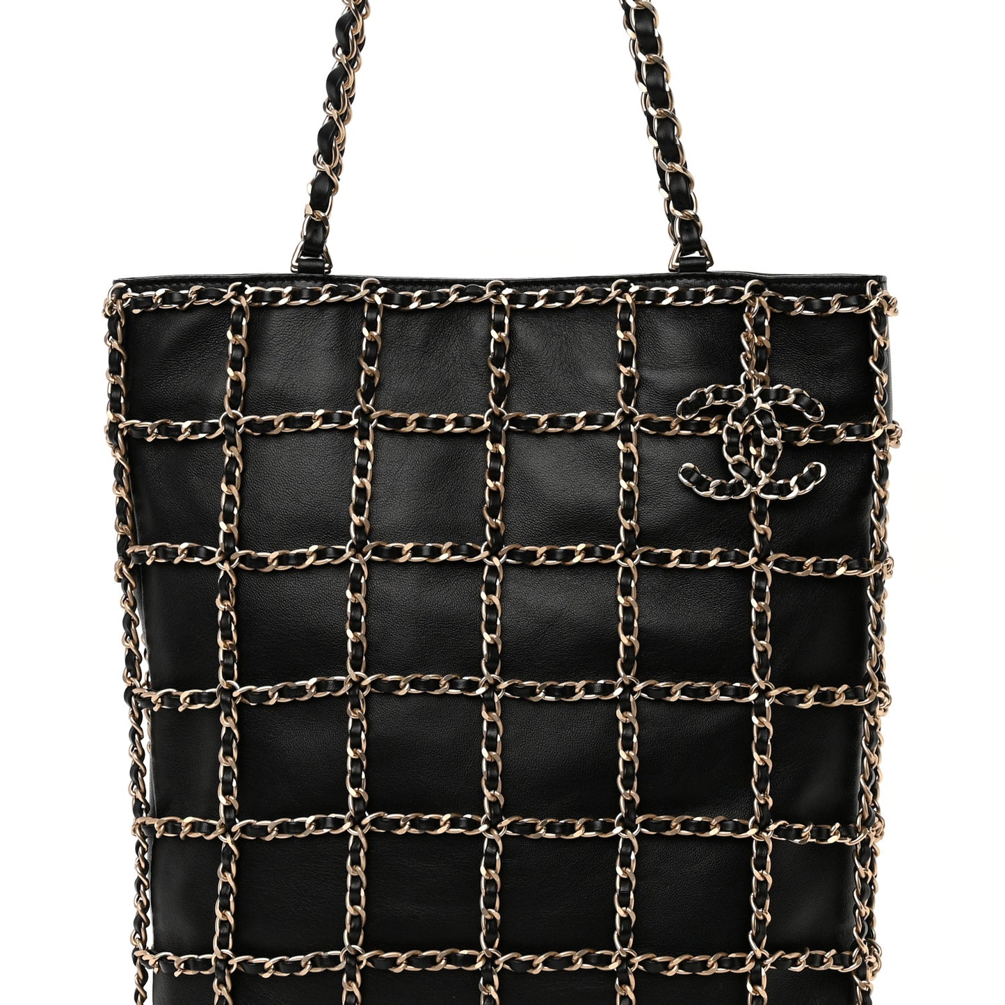 Lambskin Large Shopping Chain Tote Black