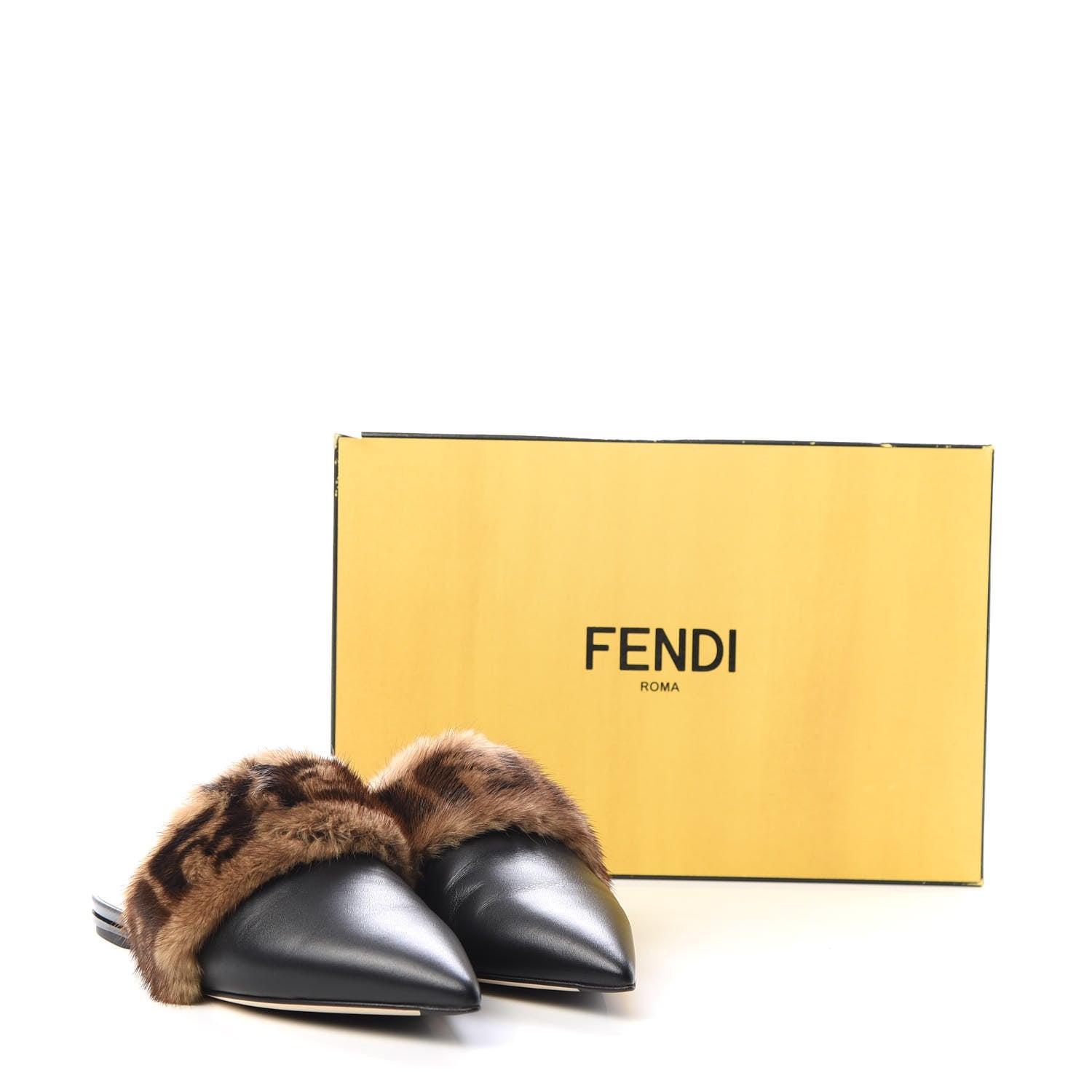 Fendi Calfskin Mink Fur FF Flat Mules 36 Black 10 of 10