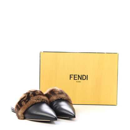 Fendi Calfskin Mink Fur FF Flat Mules 36 Black 10 of 10
