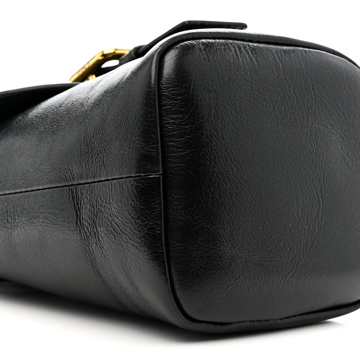 Shiny Calfskin Camera Crossbody Black