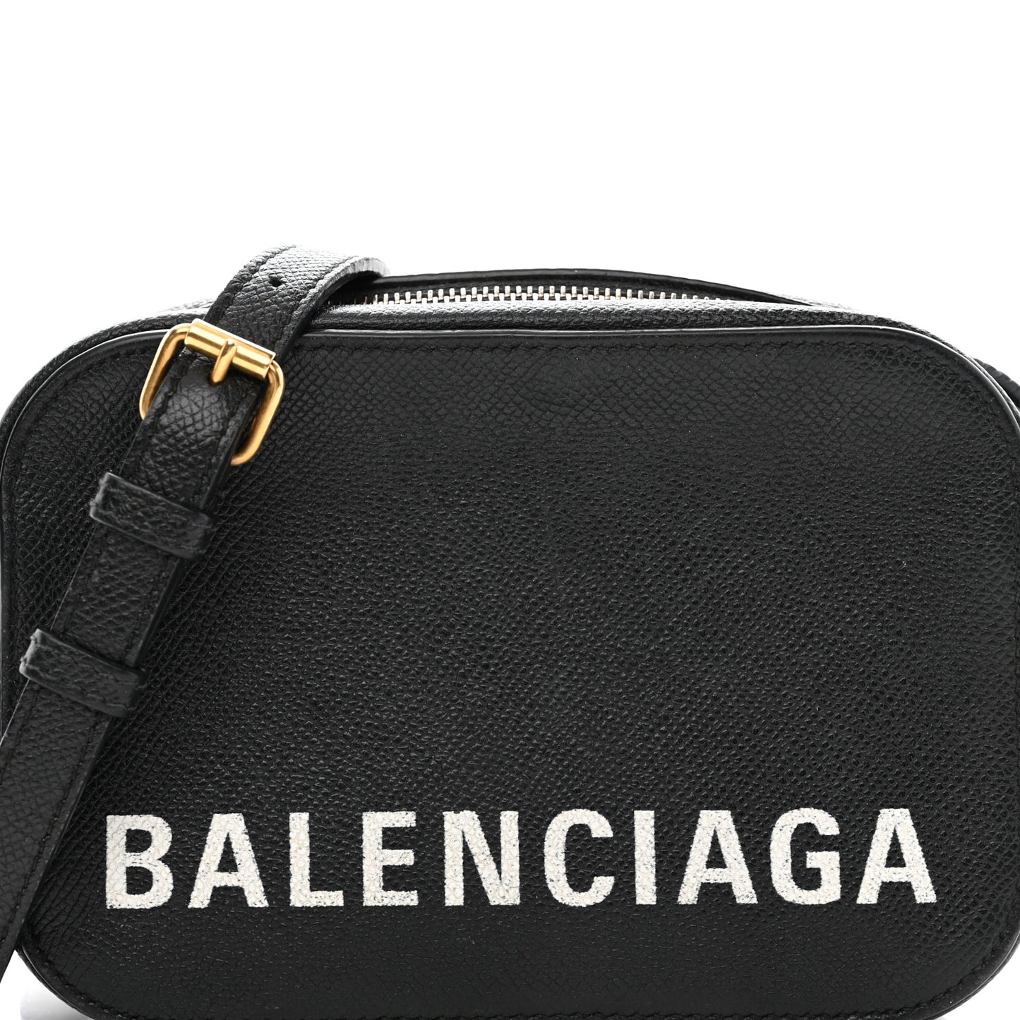 Signature Grained Calfskin Logo XS Ville Camera Bag Black White