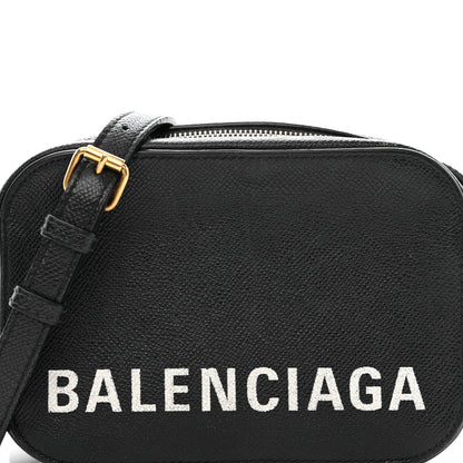 Balenciaga Signature Grained Calfskin Logo XS Ville Camera Bag Black White 8 of 13