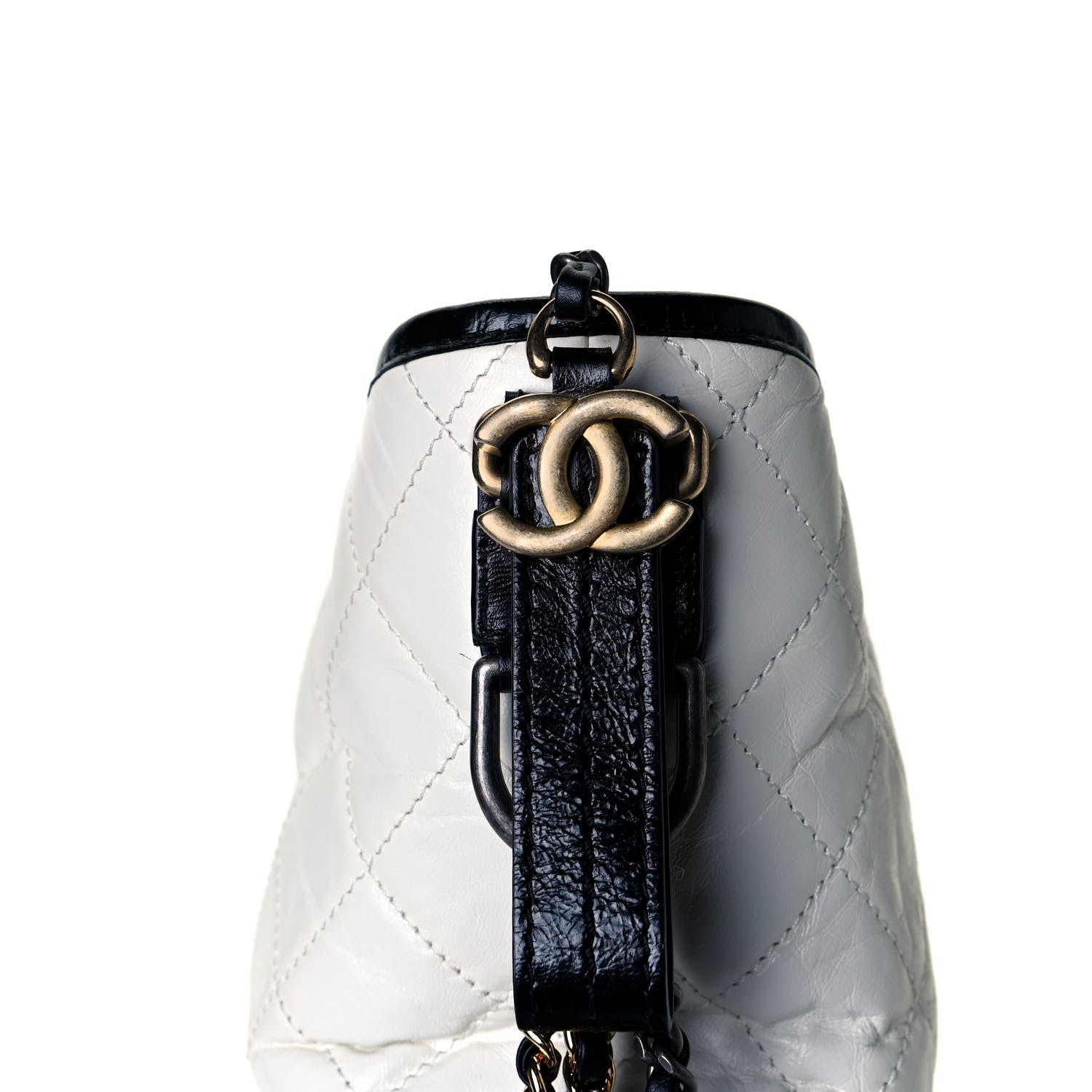 Chanel Aged Calfskin Quilted Medium Gabrielle Hobo Black White 14 of 15