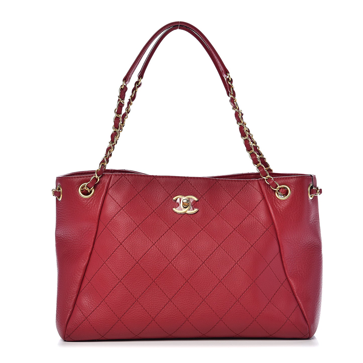 Grained Calfskin Stitched Supple Rock Shopping Tote Burgundy