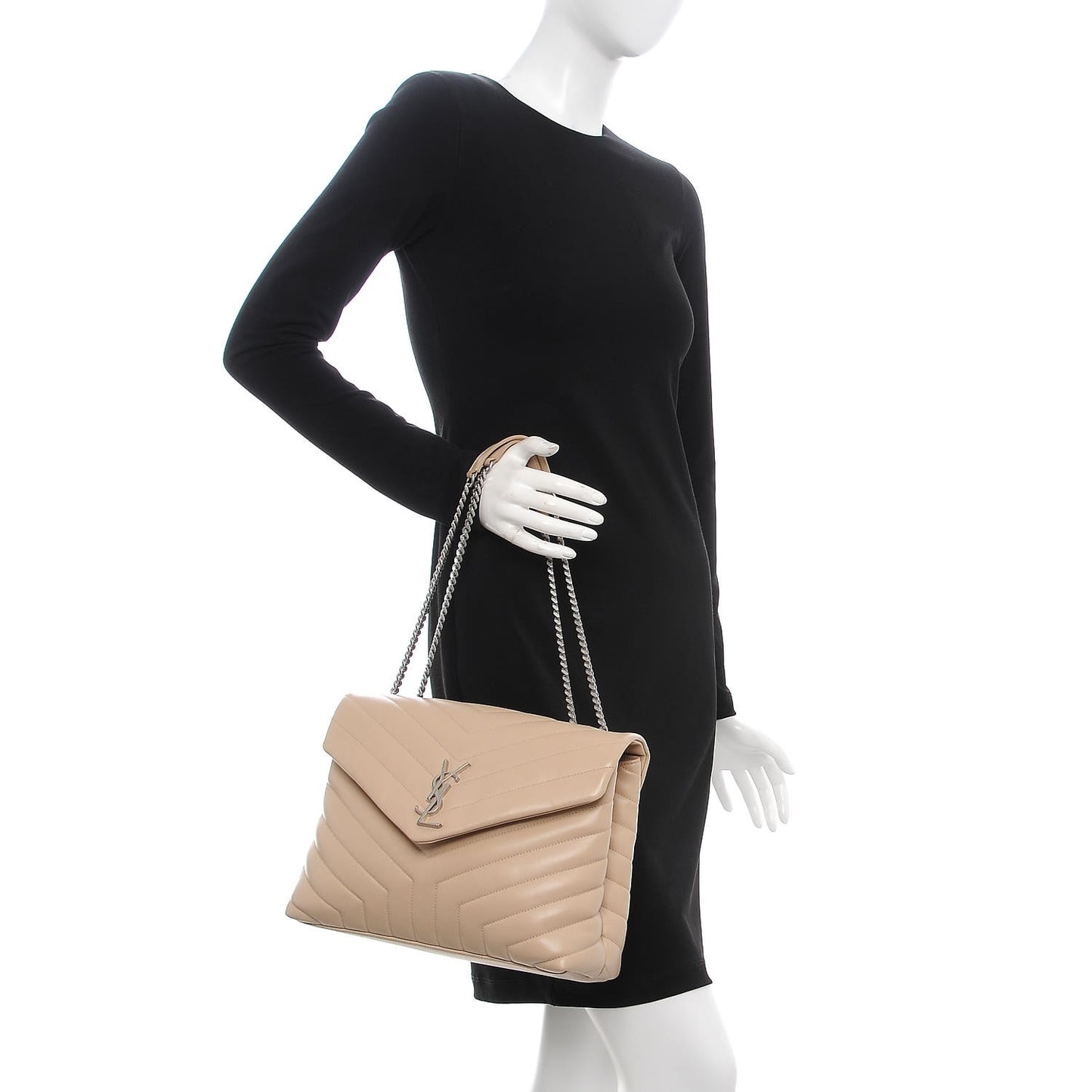 Calfskin Y Quilted Monogram Medium Loulou Chain Satchel Nude Powder