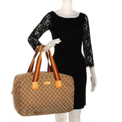 Gucci GG Monogram Web Medium Collapsable Carry On Duffle Beige Orange 2 of 7