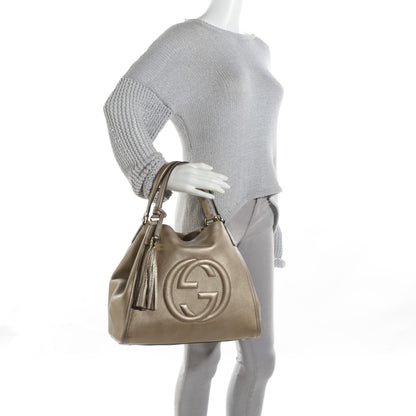 Gucci Metallic Pebbled Calfskin Medium Soho Shoulder Bag Golden Beige 2 of 8