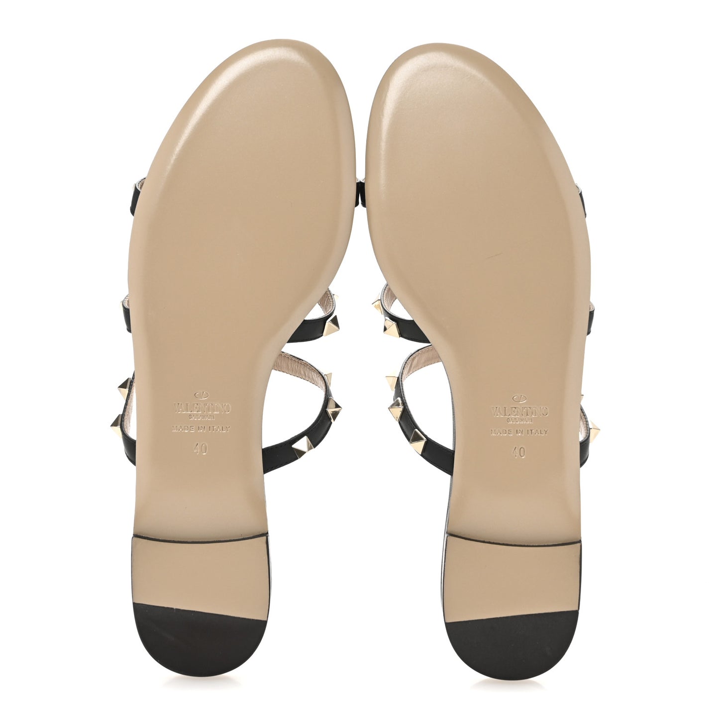 Nappa Rockstud Caged Flat Slide Sandals 40 Black