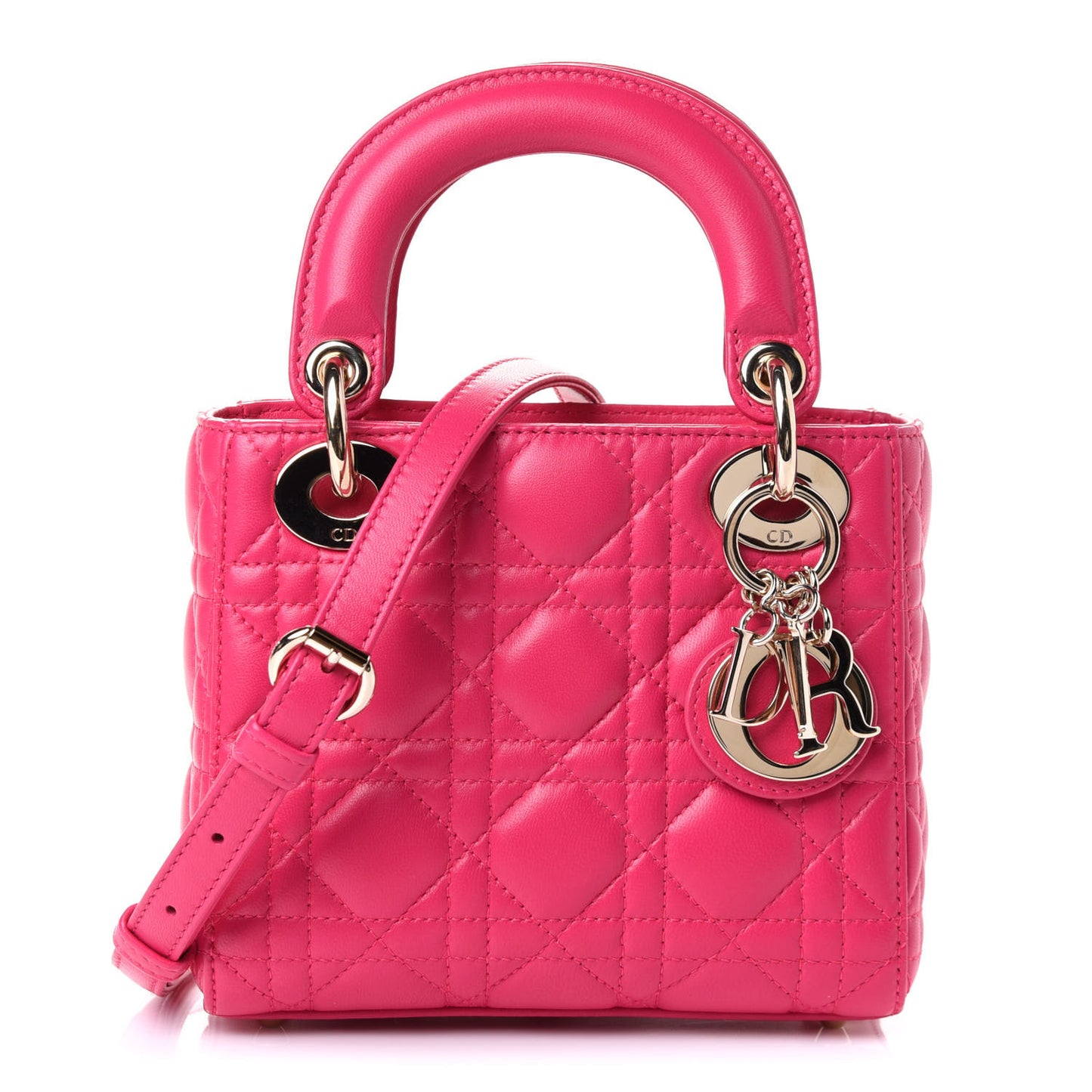 Lambskin Cannage Mini Lady Dior Fuchsia