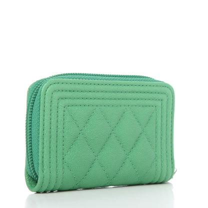 Chanel Caviar Quilted Boy Zip Around Coin Purse Wallet Green 3 of 11