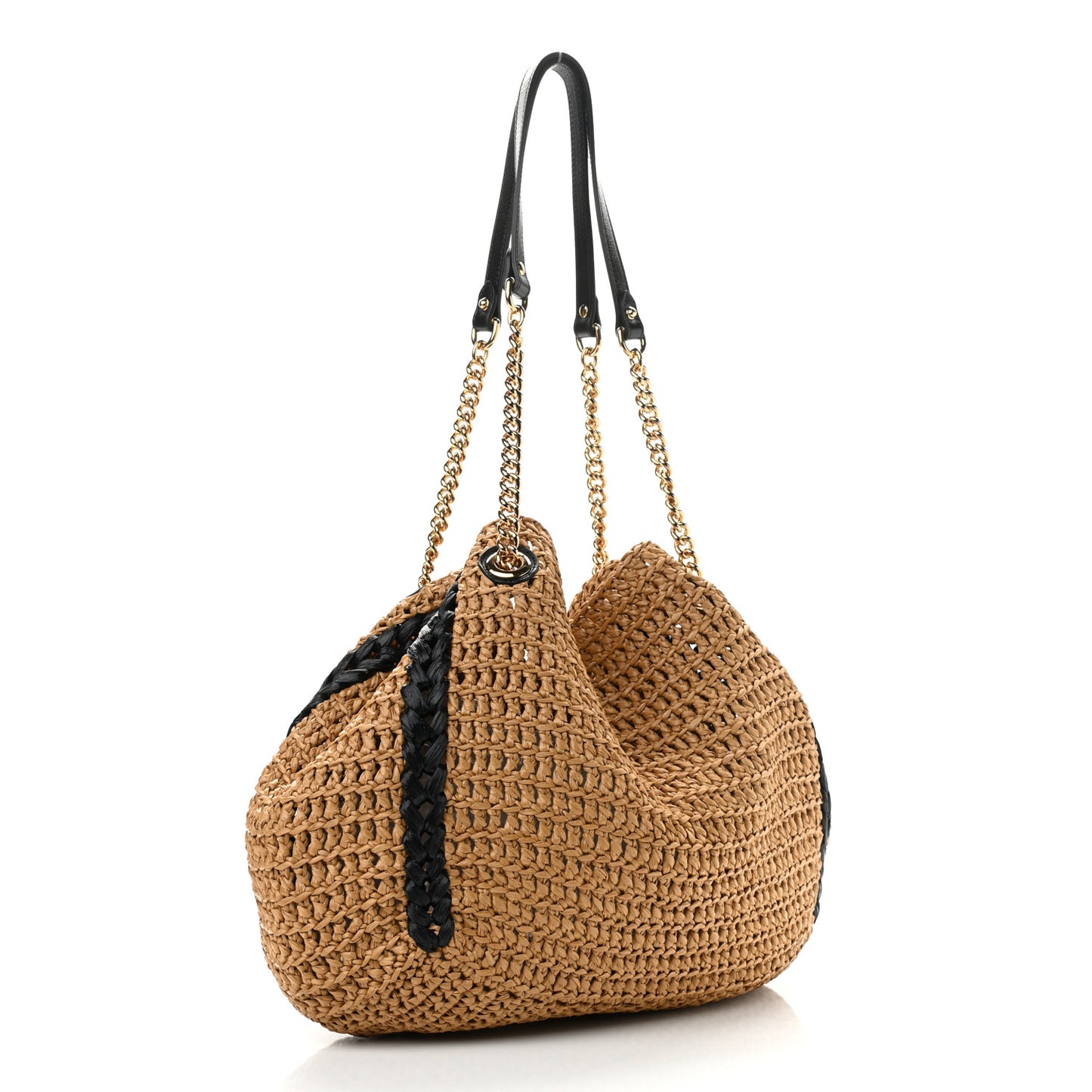 Raffia Effect Large GG Marmont Shoulder Tote Bag Natural Black