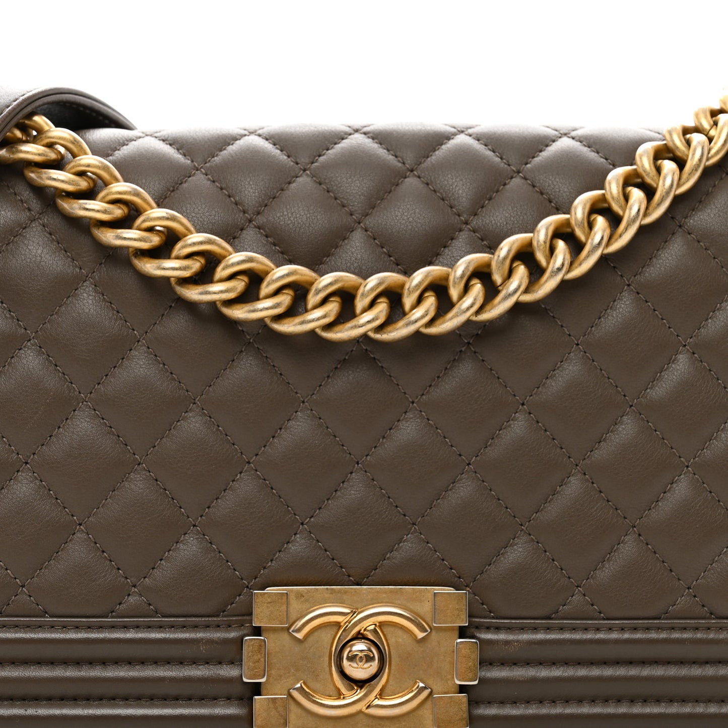 Calfskin Quilted Medium Boy Flap Dark Beige