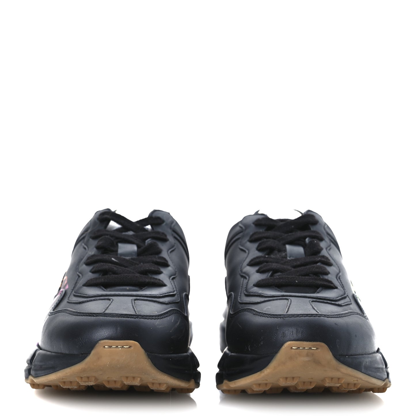 Calfskin Iridescent Logo Womens Rhyton Sneakers 38.5 Black