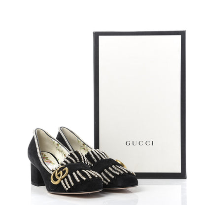 Gucci Kid Scamosciato Crystal GG Marmont Fringe 50mm Loafer Pumps 36 Black 9 of 9