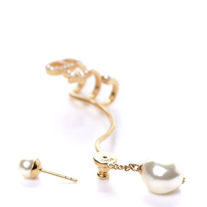 Christian Dior Crystal Pearl Clair D Lune Wrap Around Earring Gold 4 of 5