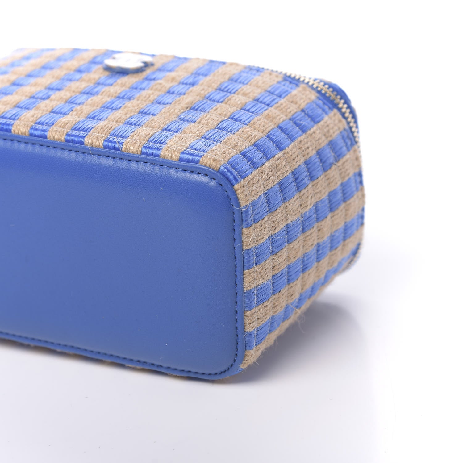 Chanel Raffia Jute Striped Small Vanity Case With Chain Blue Beige 10 of 11