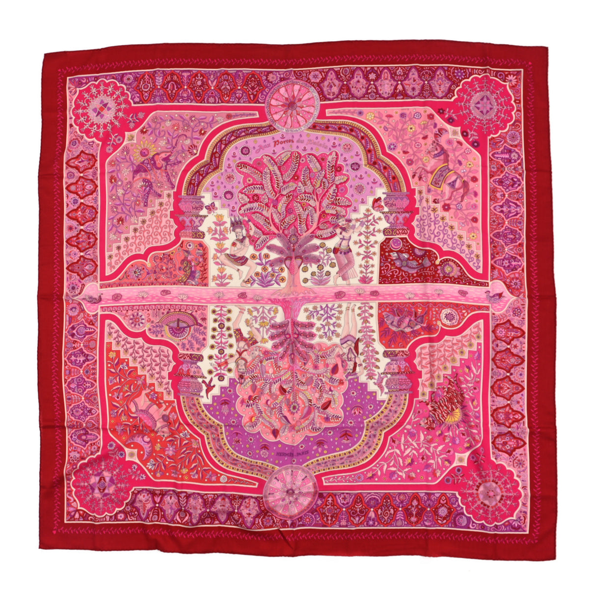 Cashmere Silk Aux Portes Du Palais Shawl 140 Framboise Rose Mauve