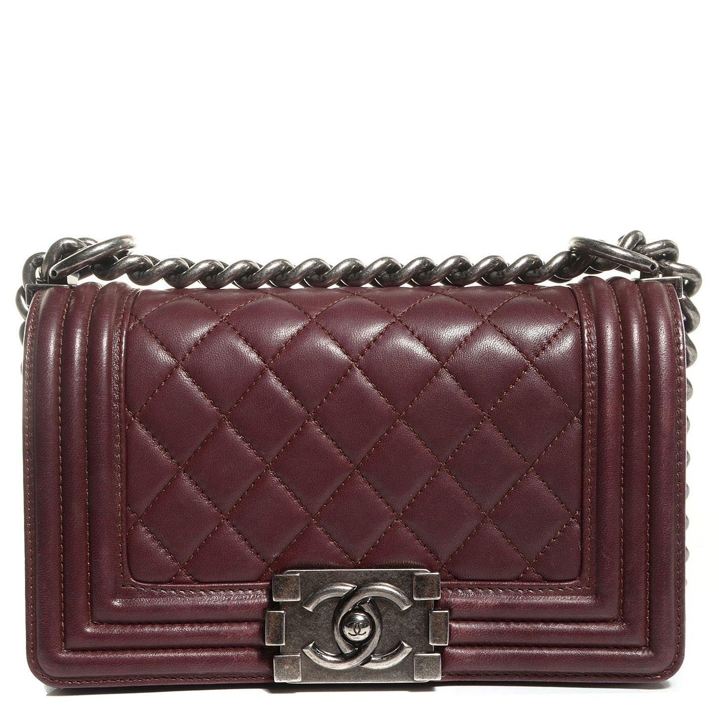 Lambskin Quilted Small Boy Flap Burgundy