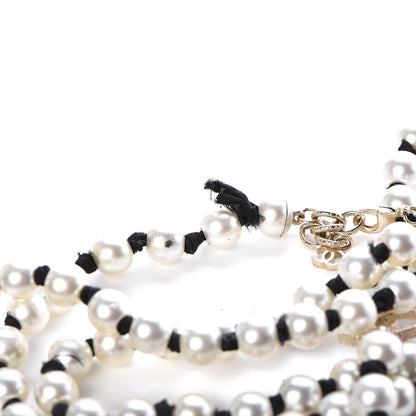Chanel Pearl CC Long Necklace Gold Pearly White Black 6 of 9