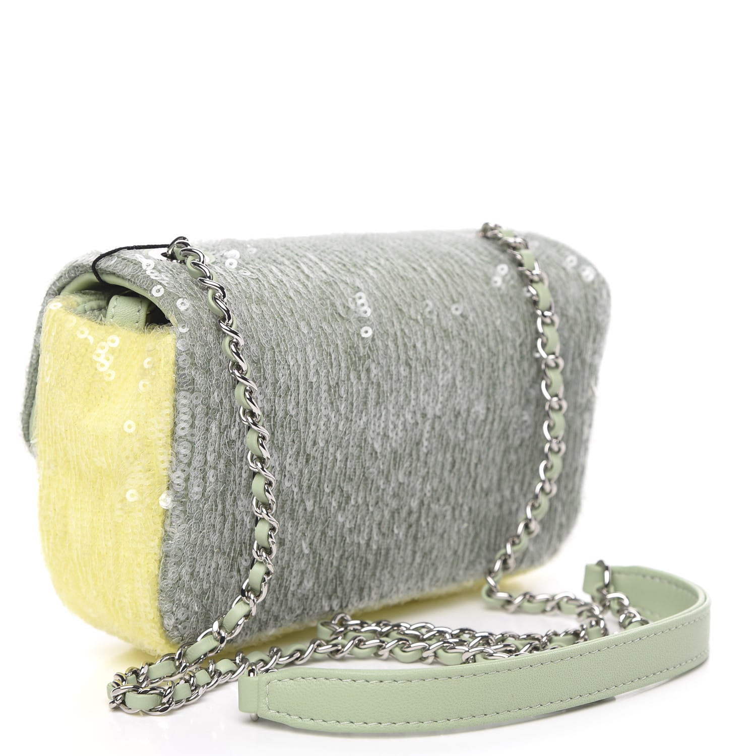 Chanel Sequin Mini Waterfall Flap Green Light Green Yellow 3 of 11