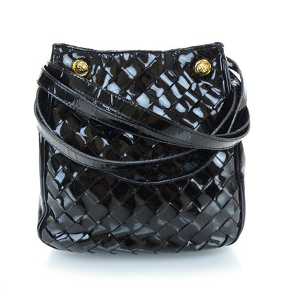 Bottega Veneta Vintage Patent Woven Shoulder Bag Black 1 of 9