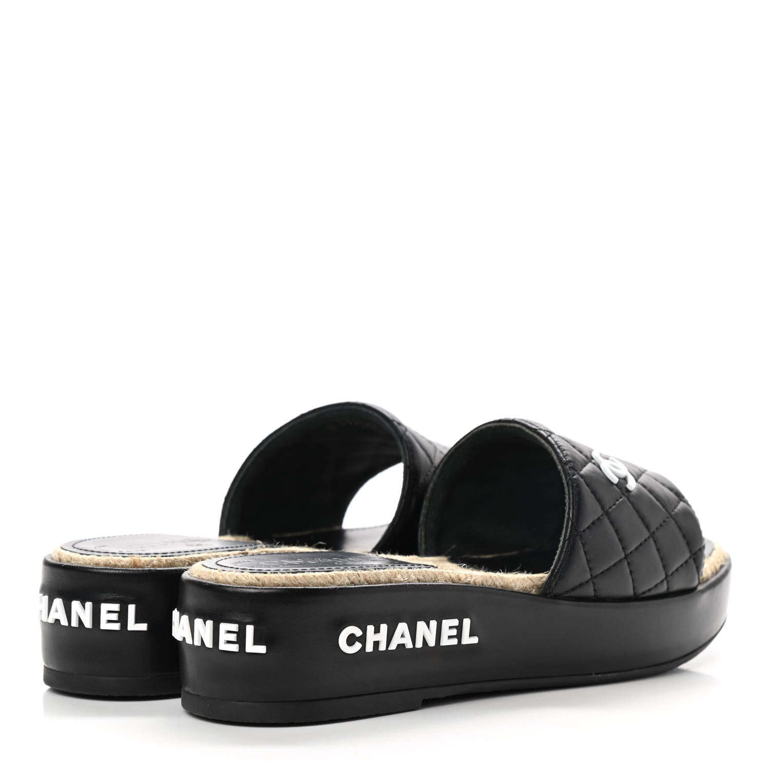 Chanel Lambskin Quilted CC Espadrille Slip On Sandals 35 Black 4 of 10