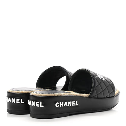Chanel Lambskin Quilted CC Espadrille Slip On Sandals 35 Black 4 of 10