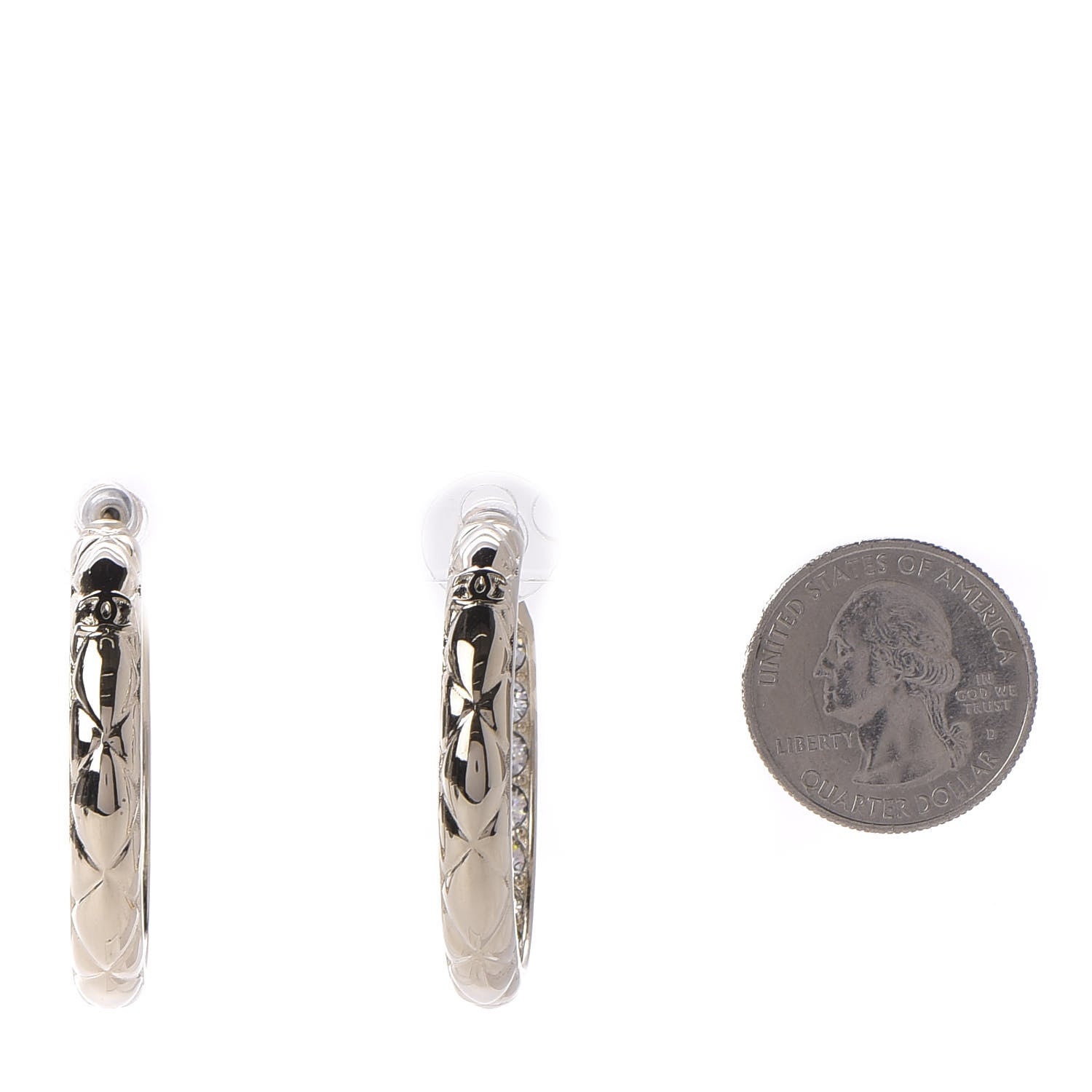 Chanel Crystal Quilted CC Hoop Earrings Gold 2 of 6