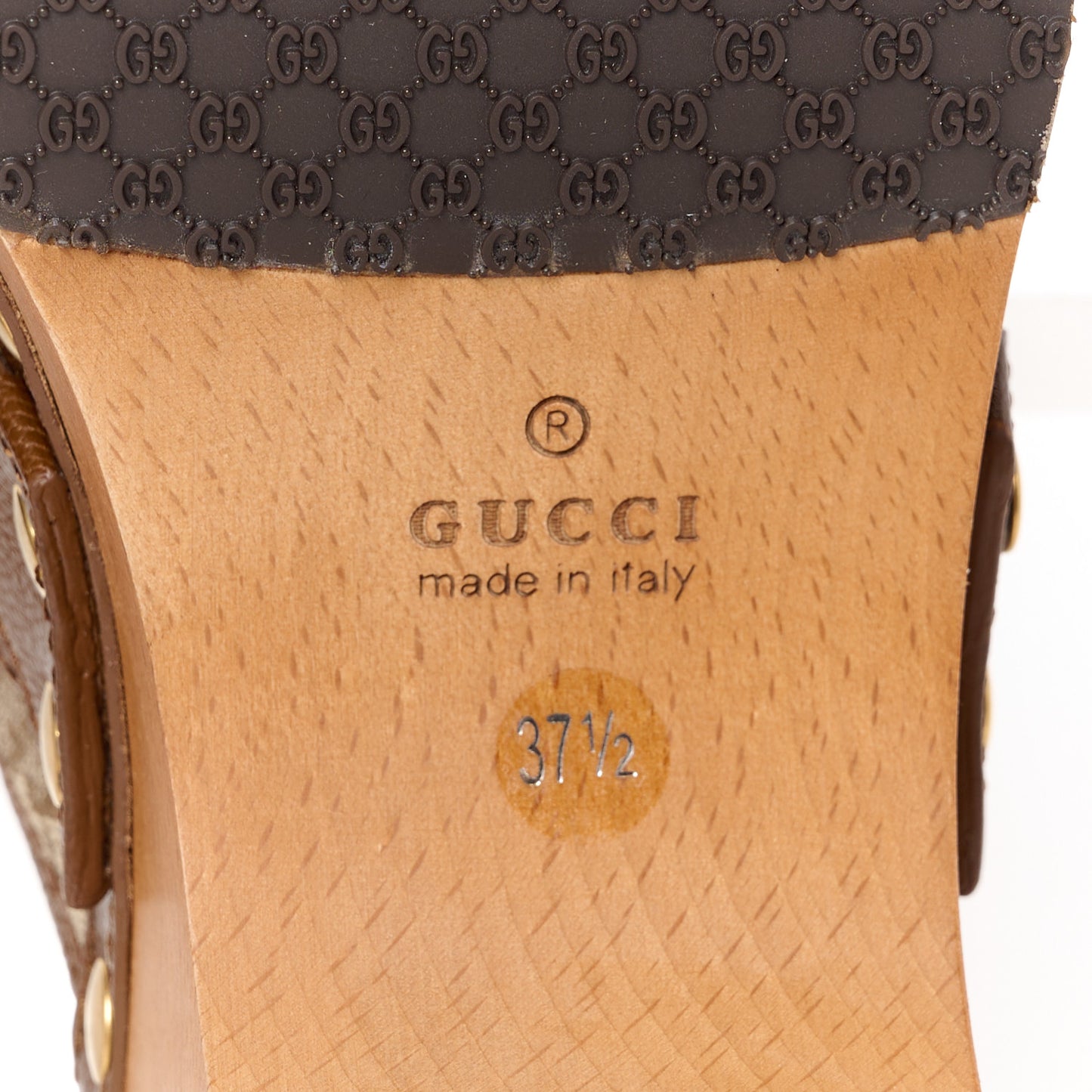Monogram Goatskin Horsebit Clog Mules 37.5 Beige Ebony Brown Sugar