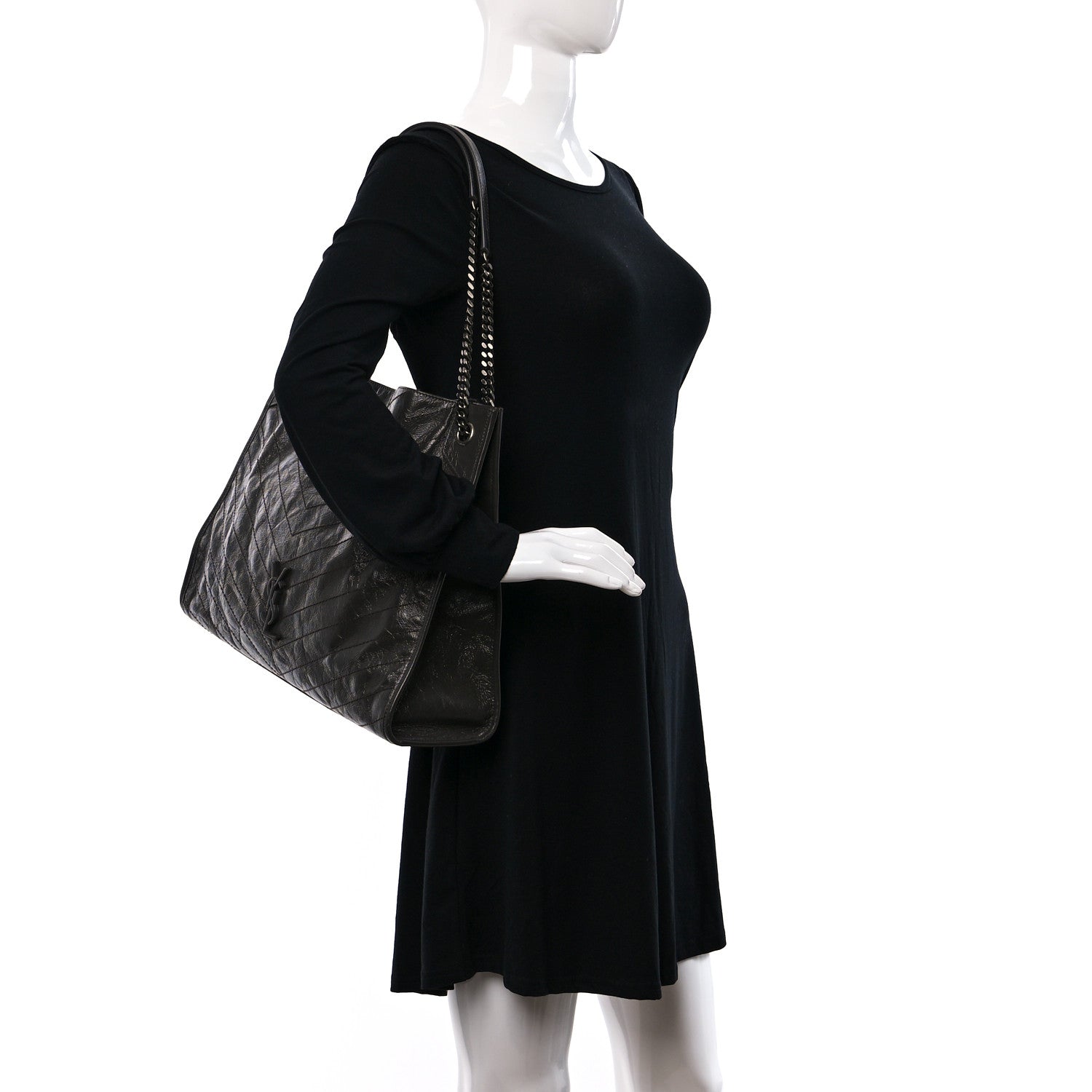Saint Laurent Crinkled Calfskin Matelasse Monogram Niki Shoulder Bag Storm 2 of 10