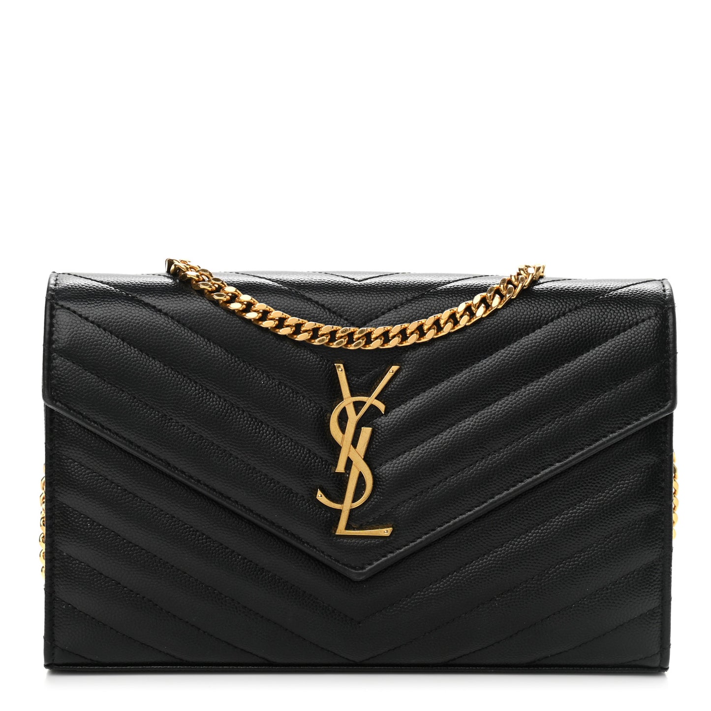 Grain De Poudre Matelasse Chevron Monogram Chain Wallet Black