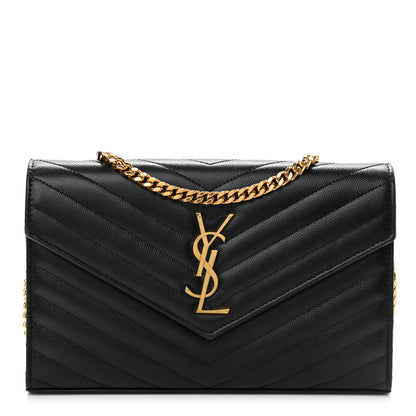 Saint Laurent Grain De Poudre Matelasse Chevron Monogram Chain Wallet Black 1 of 9