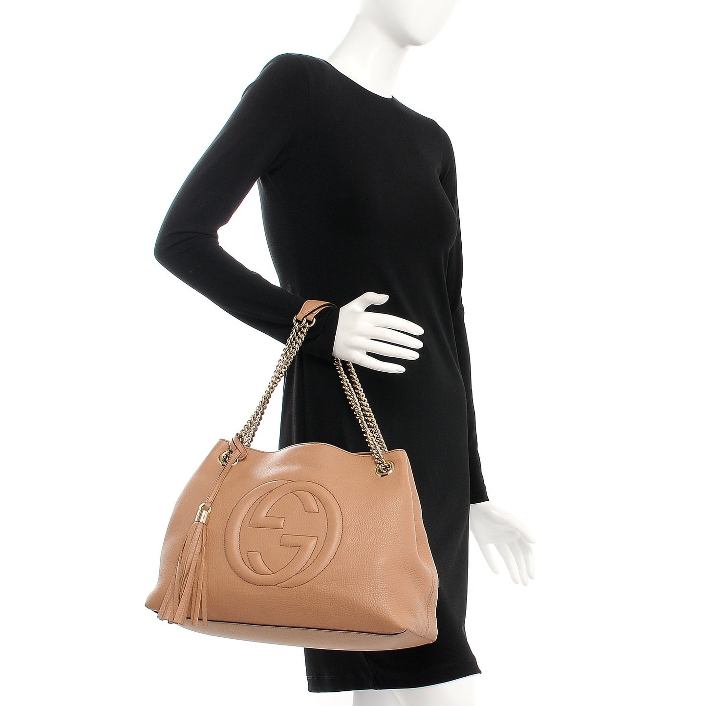 Pebbled Calfskin Medium Soho Chain Shoulder Bag Rose Beige