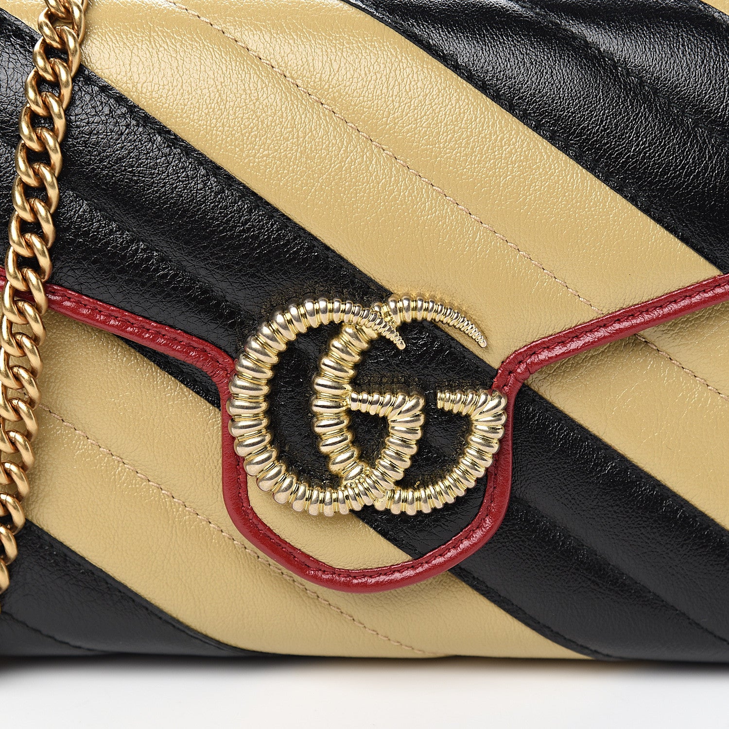 Gucci Azalea Calfskin Matelasse Diagonal Patchwork Torchon GG Marmont Chain Wallet Black Beige Romantic Cerise 9 of 9