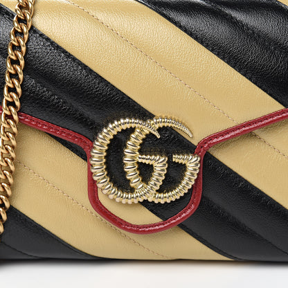 Gucci Azalea Calfskin Matelasse Diagonal Patchwork Torchon GG Marmont Chain Wallet Black Beige Romantic Cerise 9 of 9
