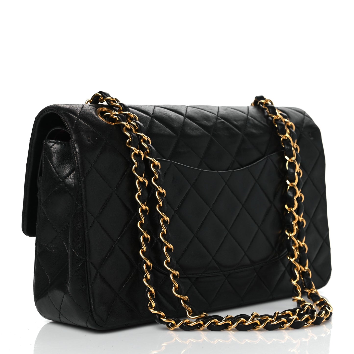 Lambskin Quilted Medium Double Flap Black