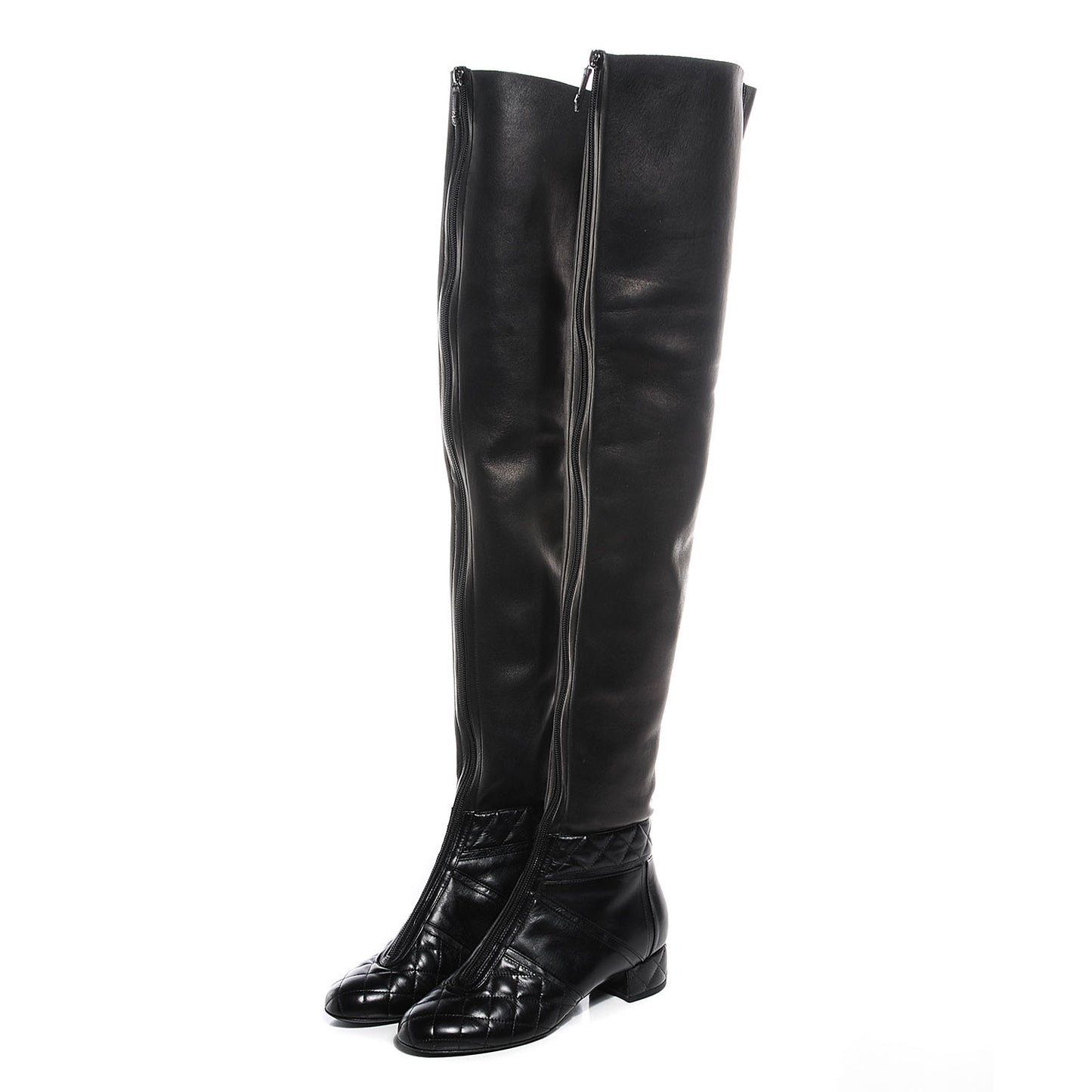 Lambskin Quilted Over the Knee Boots 36.5 Black