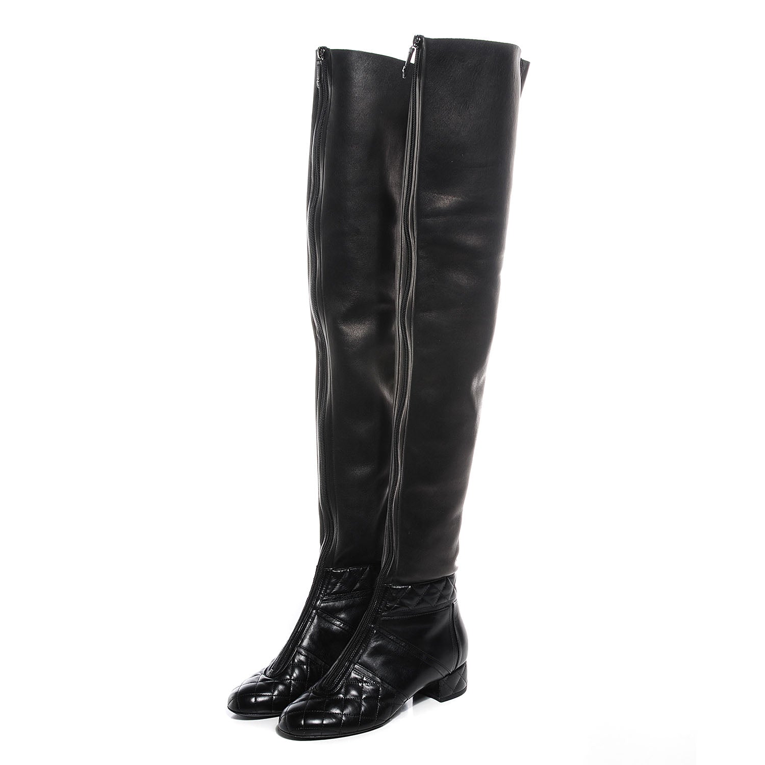 Chanel Lambskin Quilted Over the Knee Boots 36.5 Black 3 of 7