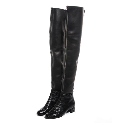 Chanel Lambskin Quilted Over the Knee Boots 36.5 Black 3 of 7