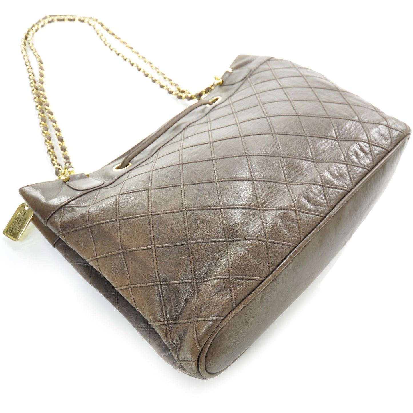Lambskin Quilted Shoulder Bag Brown