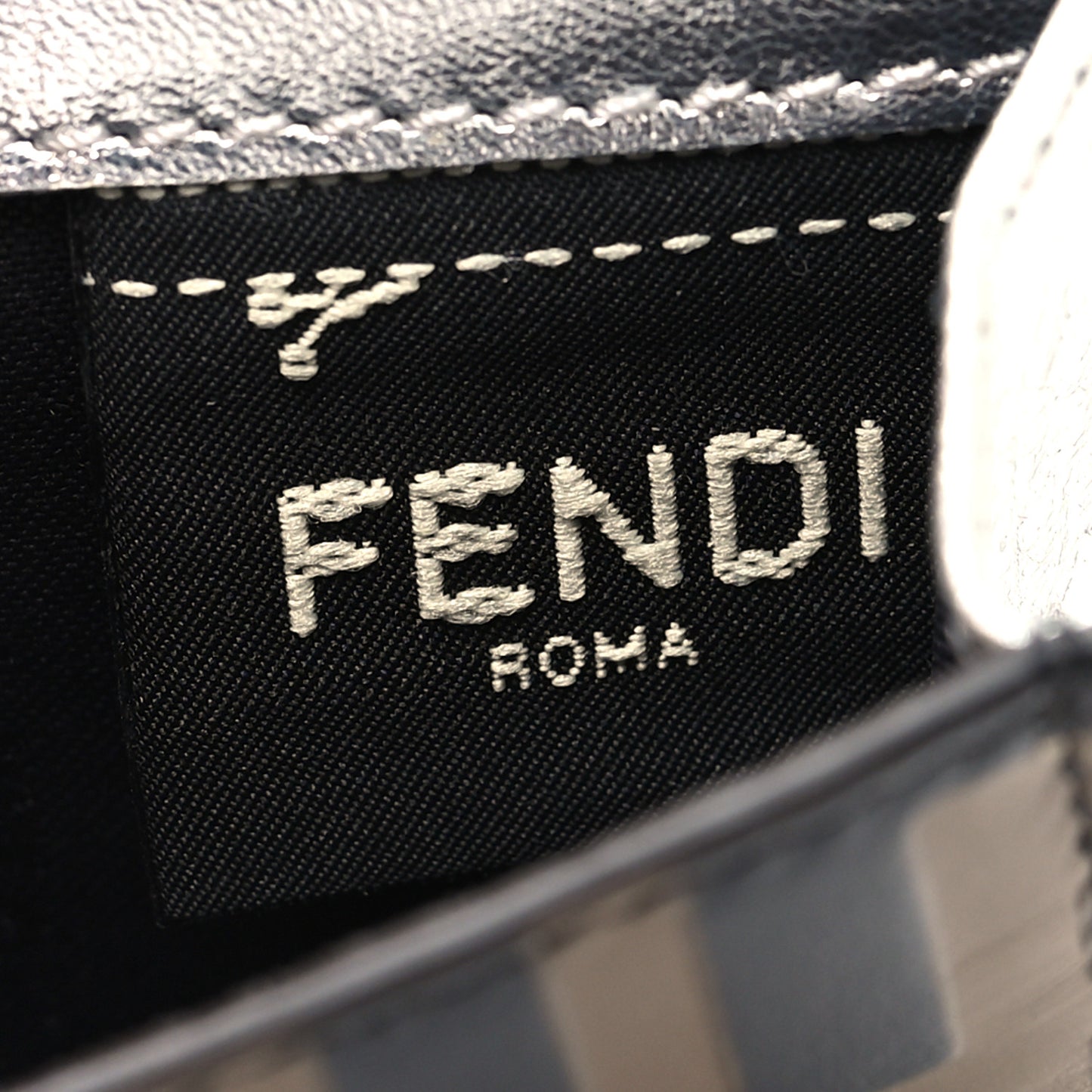 Vitello Soft Catalan Mirror F is Fendi Bi-Color FF 1974 Embossed Micro Tri-Fold Envelope Wallet Maya Black Argento