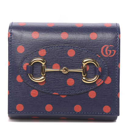 Gucci Shangai Calfskin Polka Dot Horsebit 1955 Flap Card Case Wallet Blue Orange Sailor Blue 1 of 7