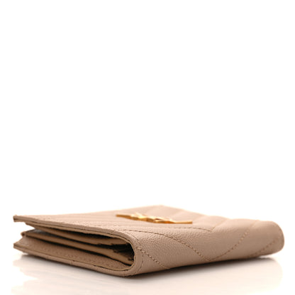 Saint Laurent Grain De Poudre Matelasse Chevron Monogram Zipped Two-Part Wallet Dark Beige 4 of 6