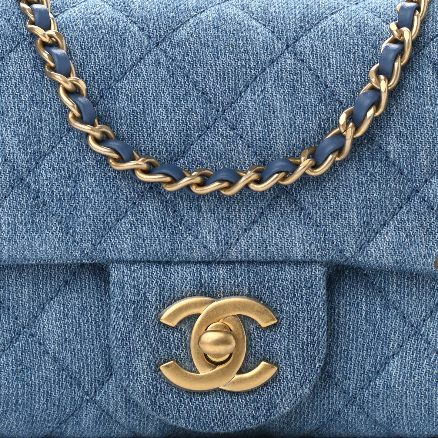 Denim Quilted Mini Pearl Crush Rectangular Flap Blue