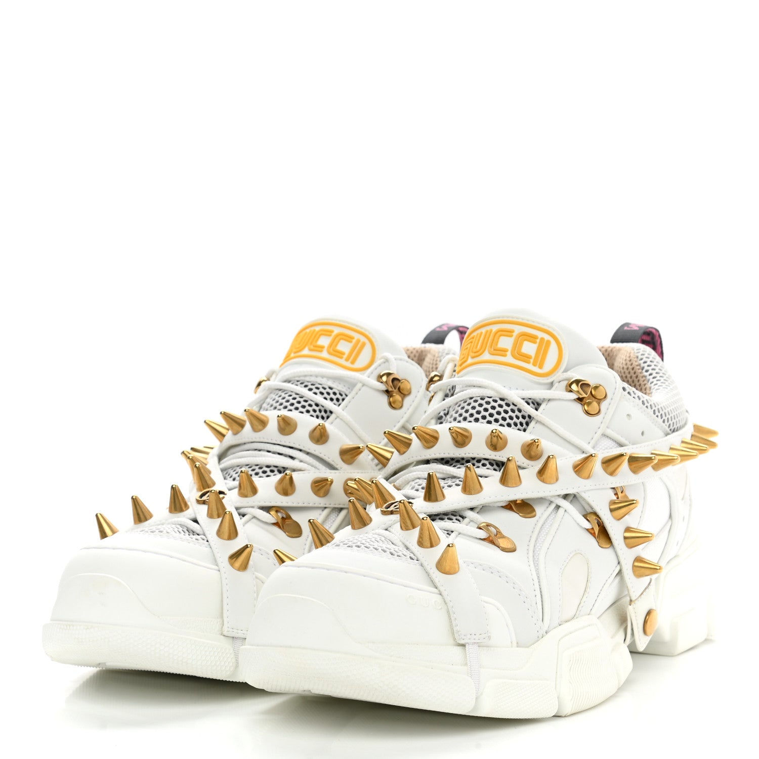 Gucci X SEGA Technical Canvas Calfskin Removable Studs Mens Flashtrek Sneakers 11 Great White 3 of 8