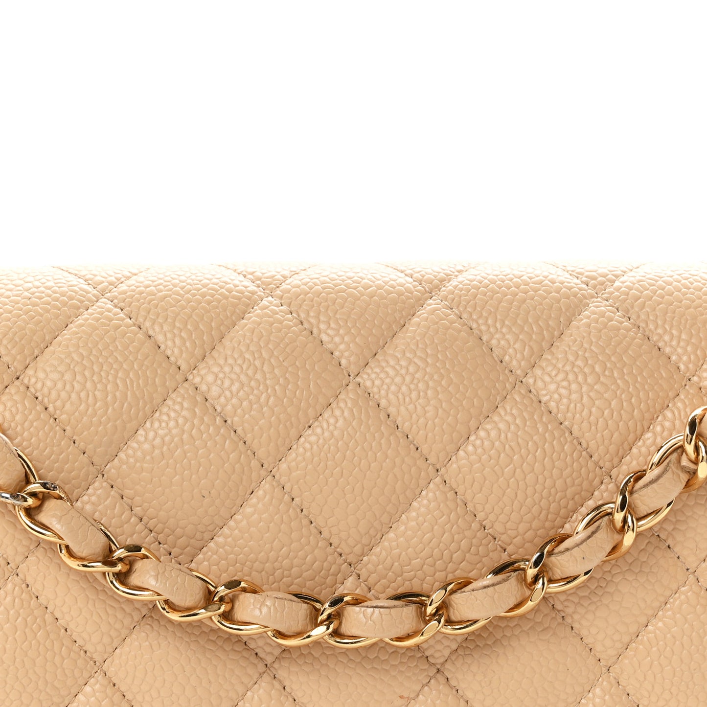 Caviar Quilted Medium Double Flap Beige