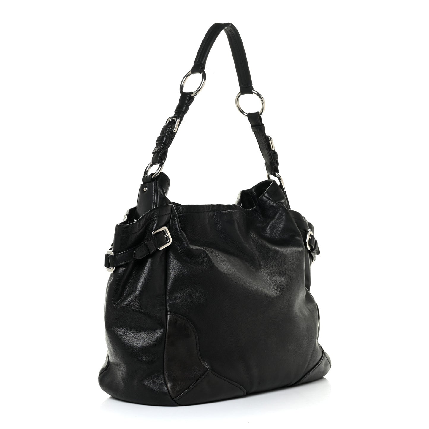 Soft Calf Pleated Two Pocket Hobo Black