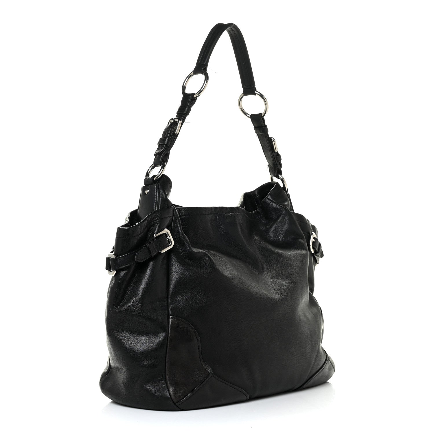 Prada Soft Calf Pleated Two Pocket Hobo Black 3 of 17